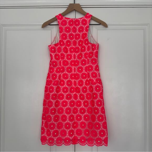 Lilly Pulitzer Fiesta Pink Floral Lace Pearl Bead Pinwheel Mini Dress Sleeveless - Picture 3 of 13